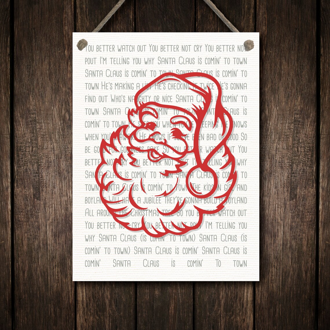 Santa Claus Is Comin' to Town Lyrics Art Red Santa Outline Poster - Image 2
