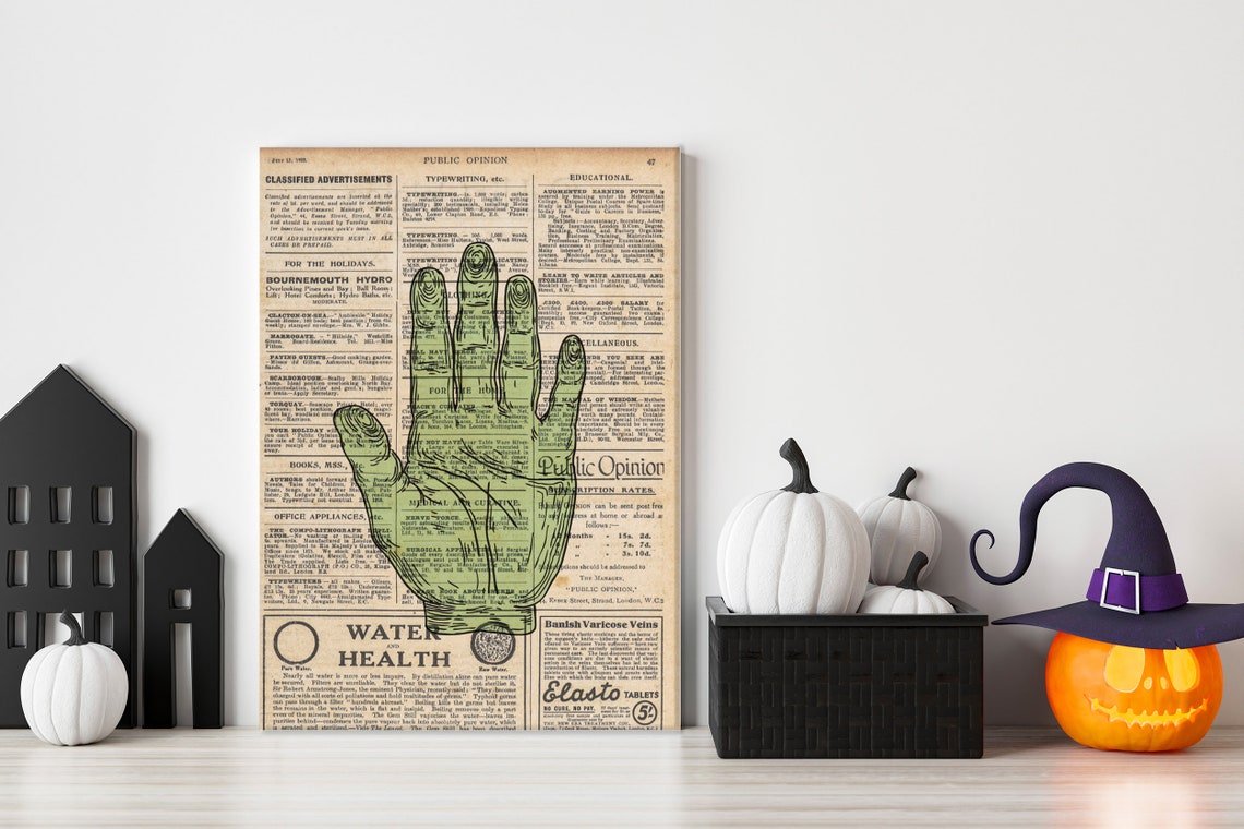 Zombie Hand on Vintage Newspaper Halloween Spooky Creepy Poster - Image 3