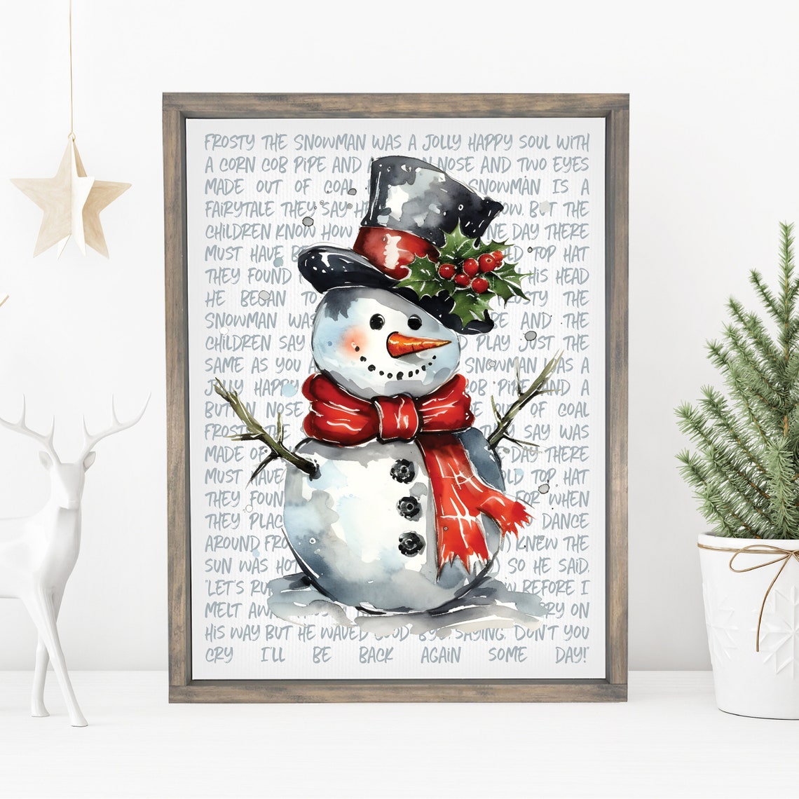 Frosty The Snowman Watercolor Christmas Song Lyrics Background Poster