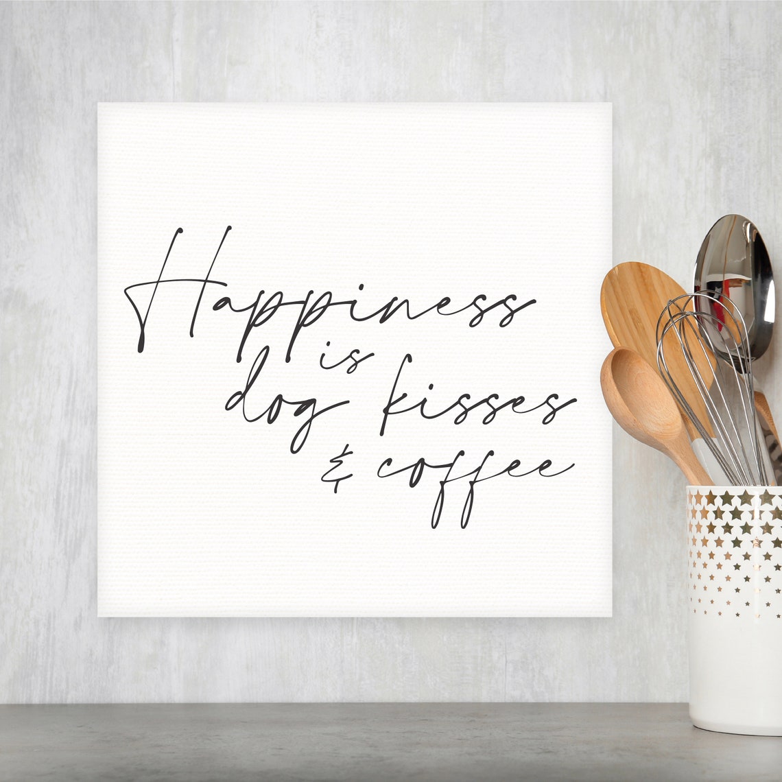 Happiness Is Dog Kisses and Coffee Script Dog Lover Wall Art - Image 3