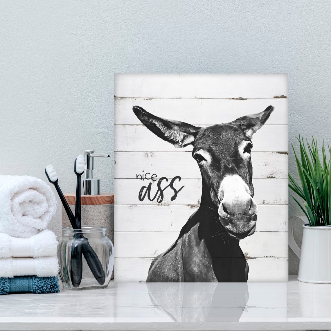 Funny Donkey Nice Ass Pun Farmhouse Black And White Animal Poster - Image 3