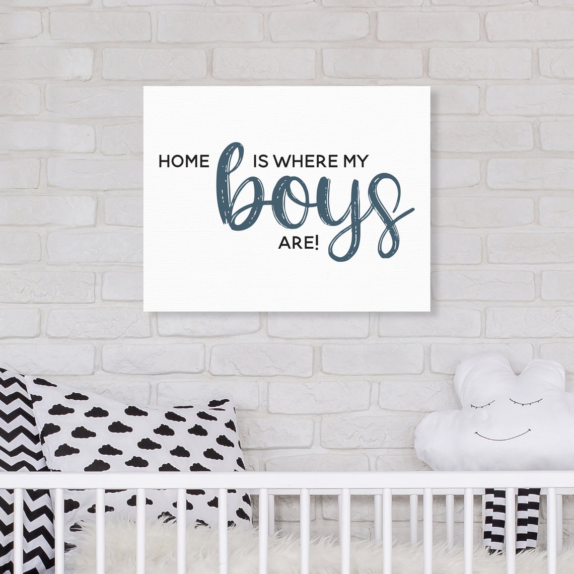 Home Is Where My Boys Are Dusty Blue Script Family Love Quote Poster - Image 3