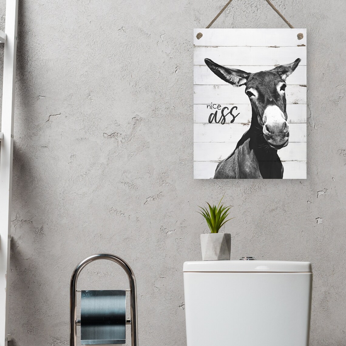 Funny Donkey Nice Ass Pun Farmhouse Black And White Animal Poster - Image 2