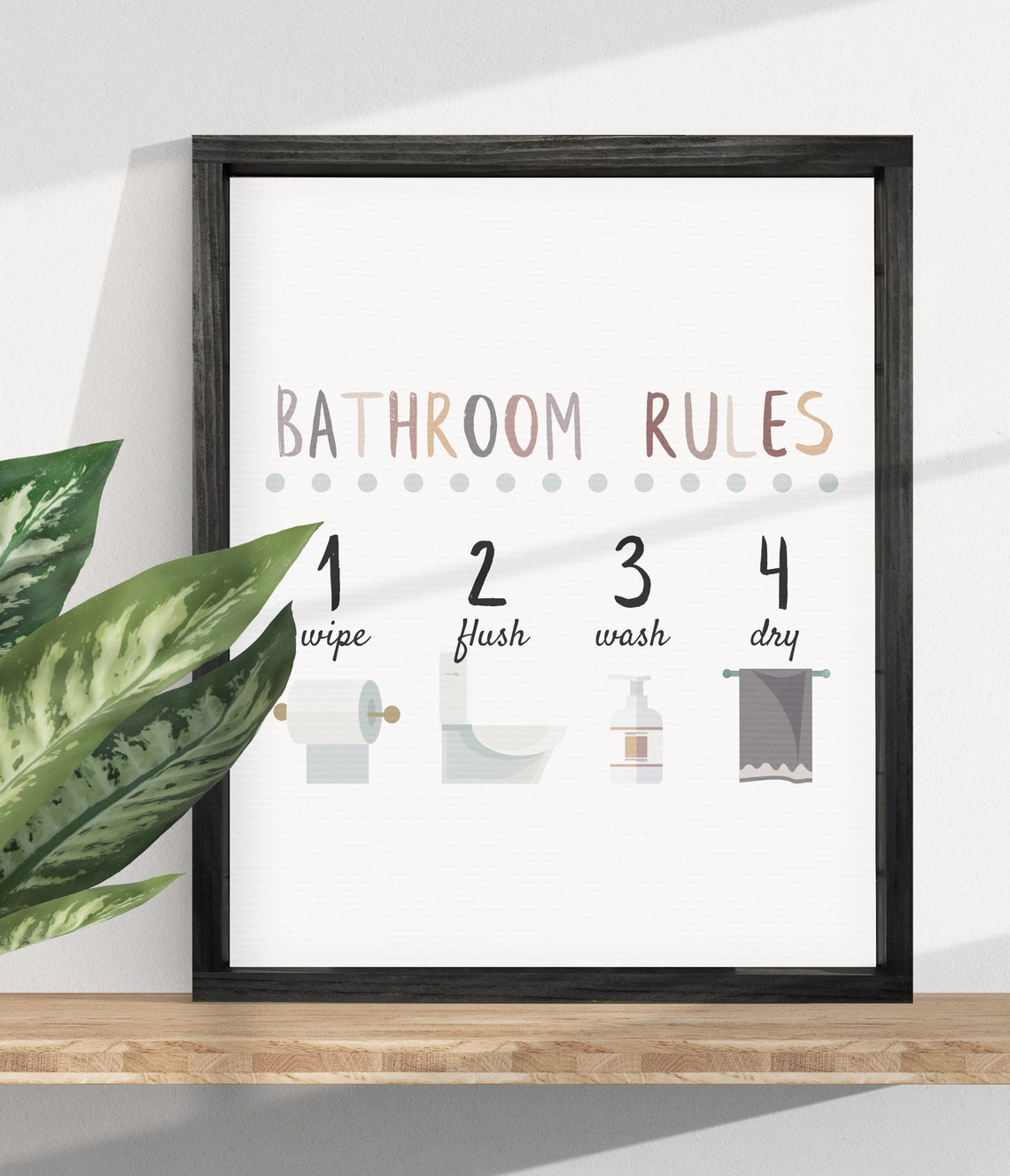 Bathroom Rules Wipe Flush Wash Dry Kids Illustrated Steps Chart Poster - Image 3