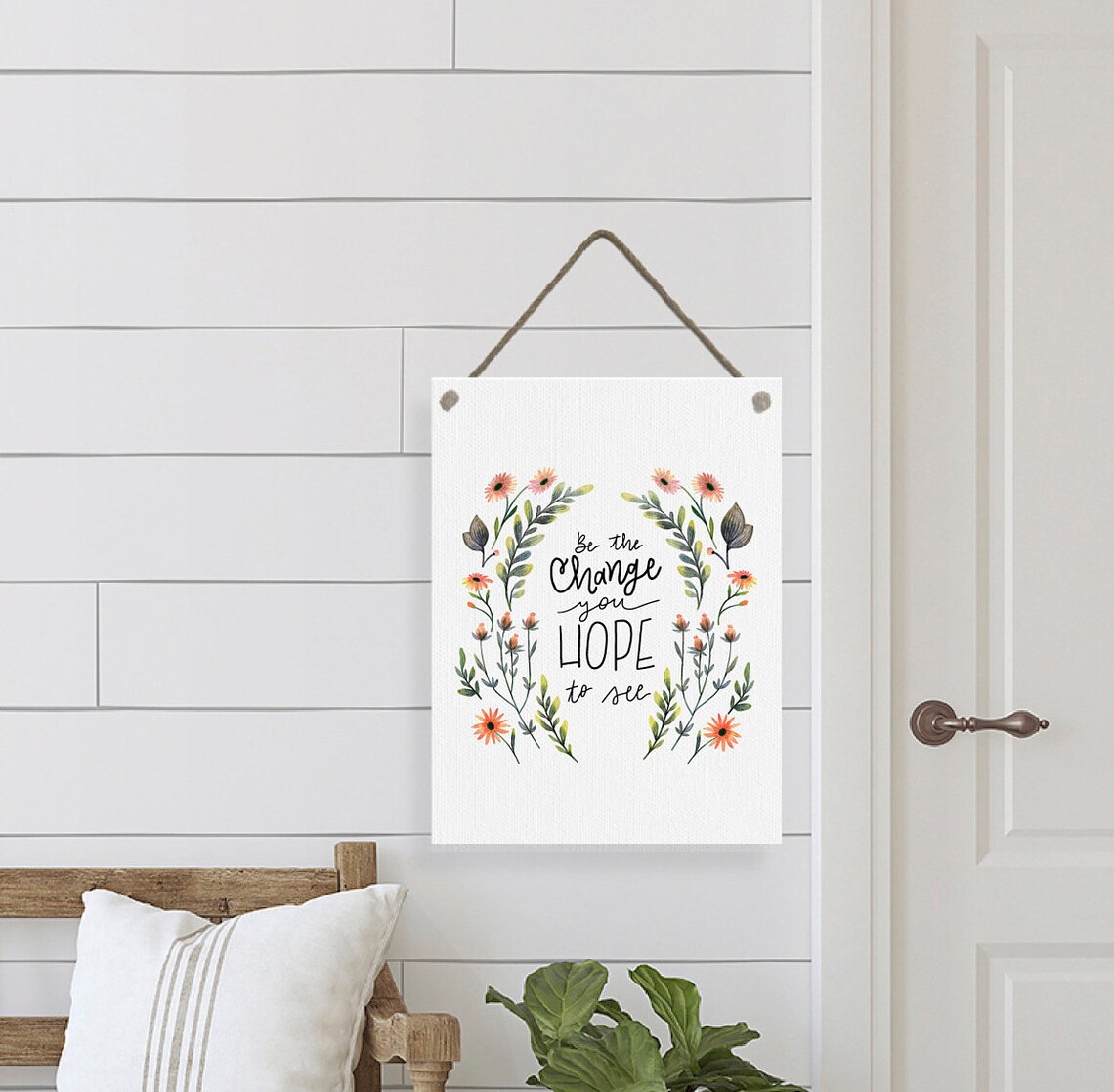 Be the Change You Hope to See Floral Wreath Inspirational Quote Poster - Image 2