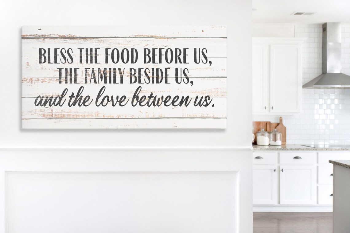 Bless The Food Before Us Farmhouse Dining Blessing Quote Wood Wall Art - Image 2