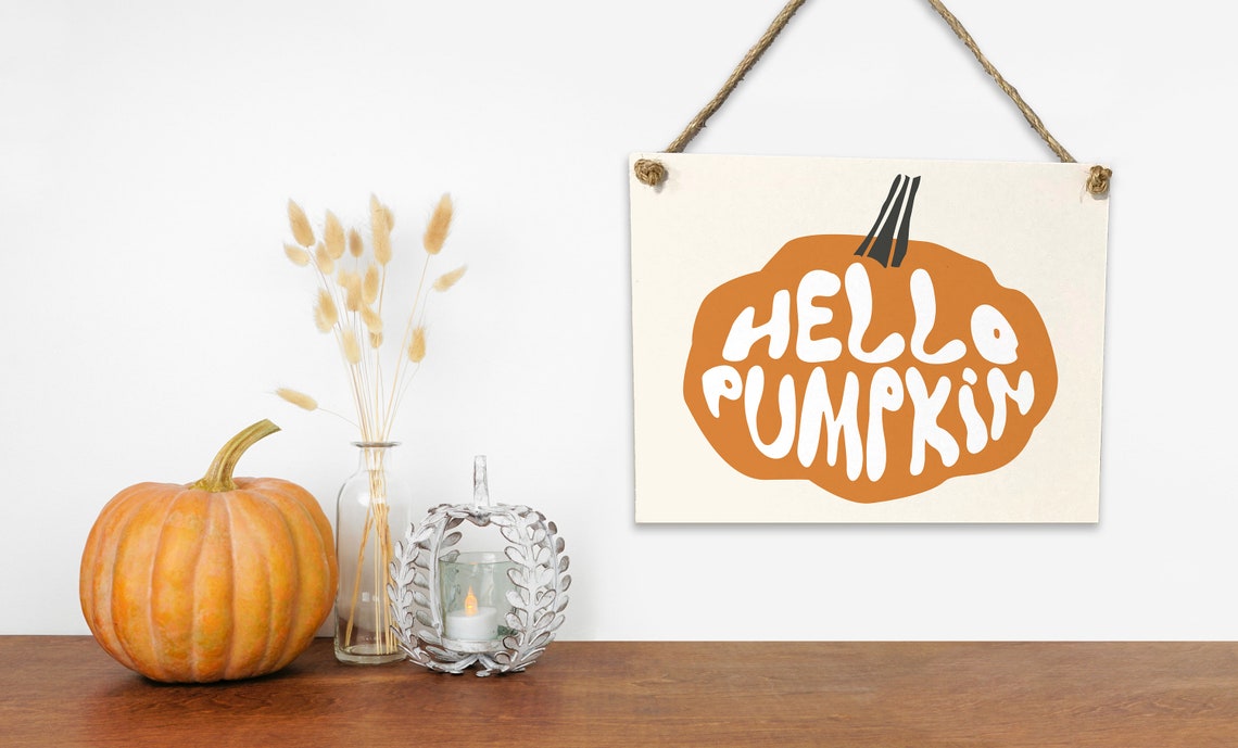 Hello Pumpkin Fall Sign Orange Pumpkin Shape White Frame Poster - Image 2
