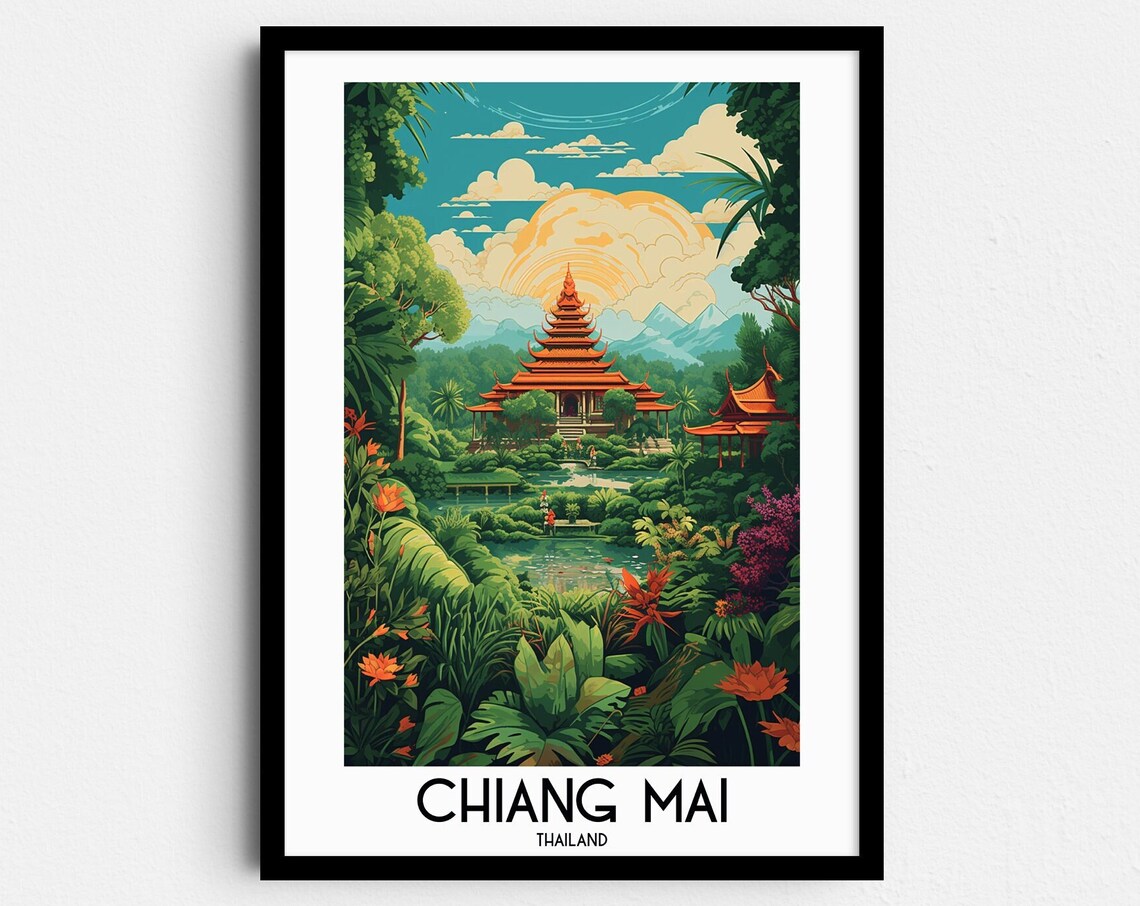 Chiang Mai Thailand Jungle Temple Lotus Pond Tropical Travel Poster