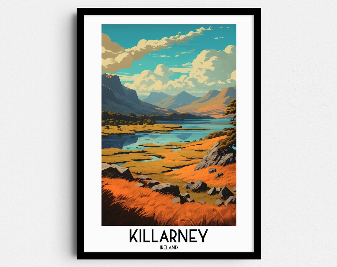 Killarney Ireland Autumn Lake Mountain Golden Landscape Travel Poster