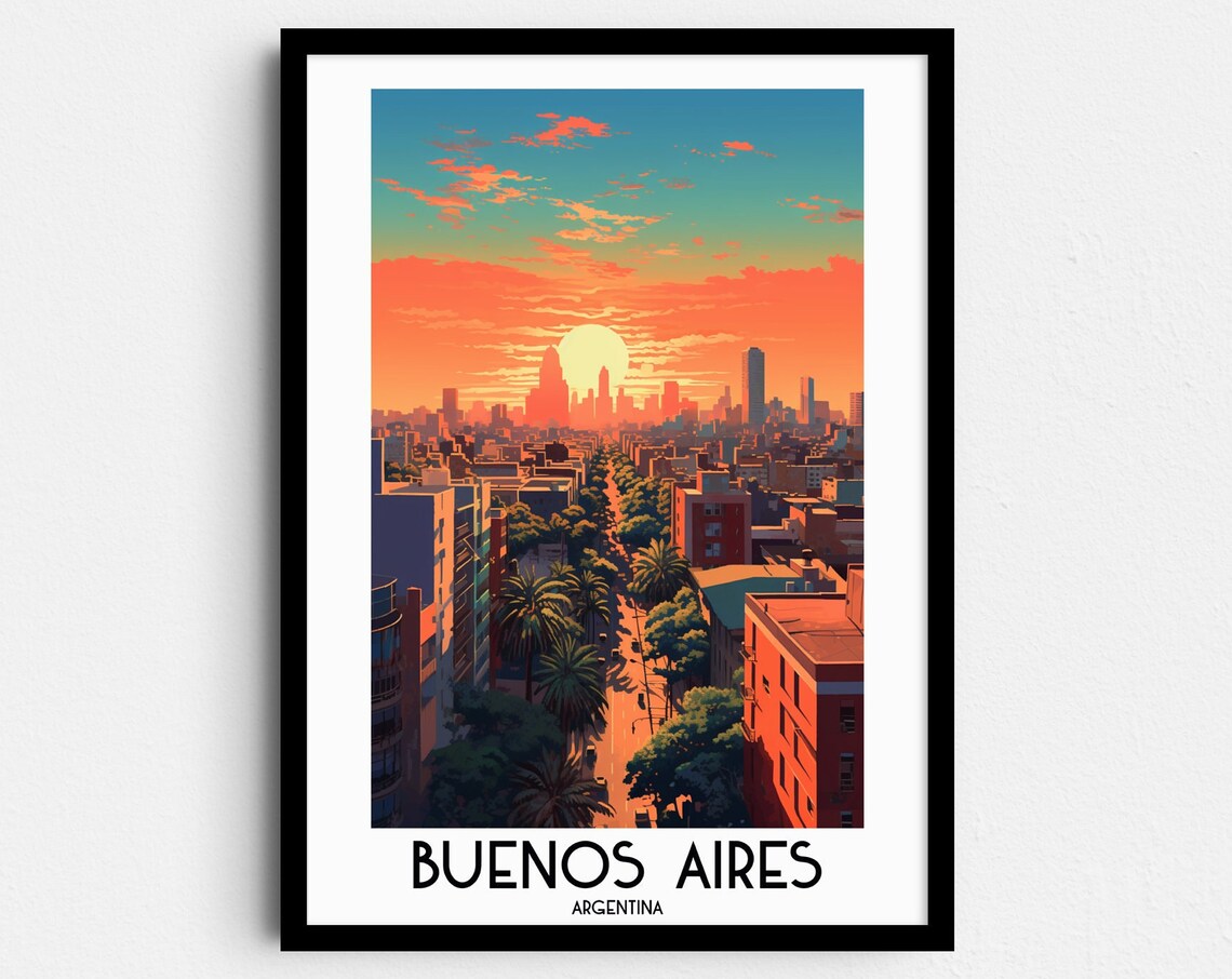Buenos Aires Sunset City Skyline Argentina Capital Travel Poster