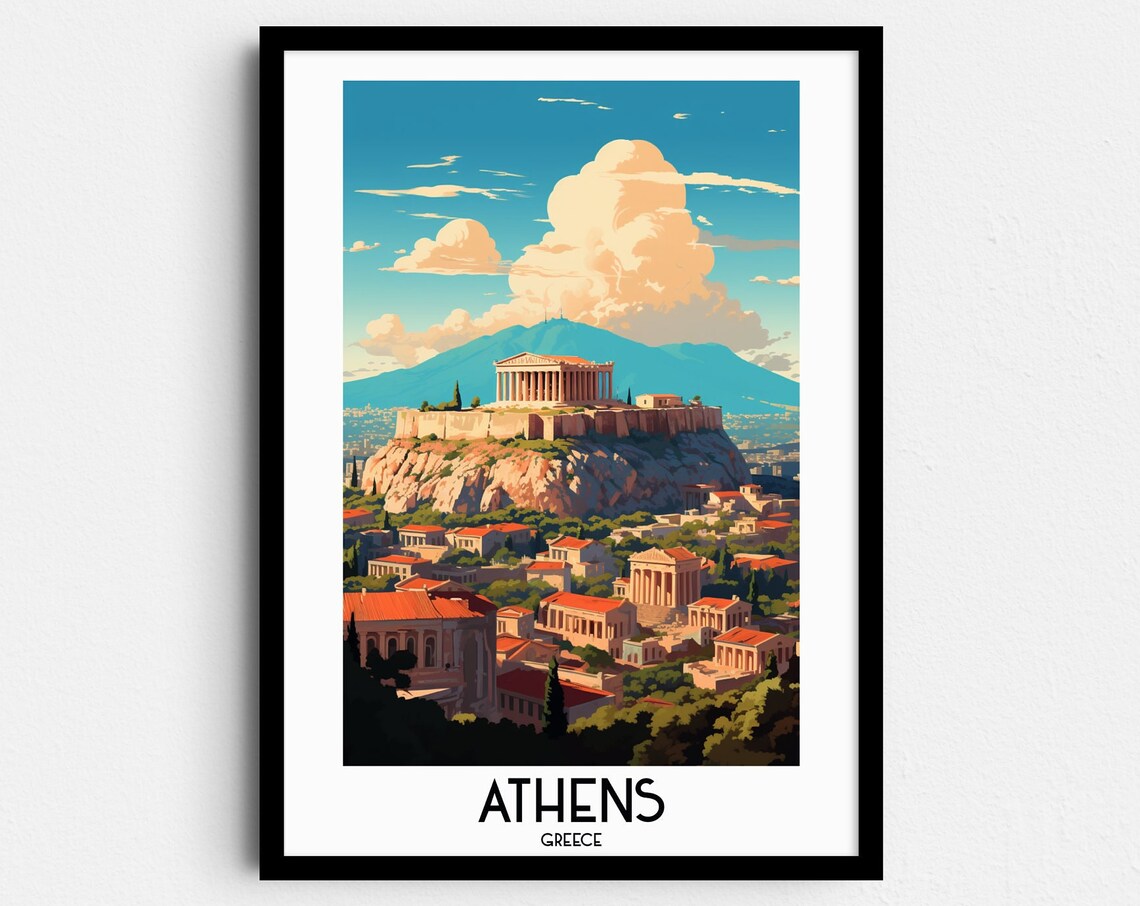 Athens Travel Poster, Greece Acropolis Wall Art