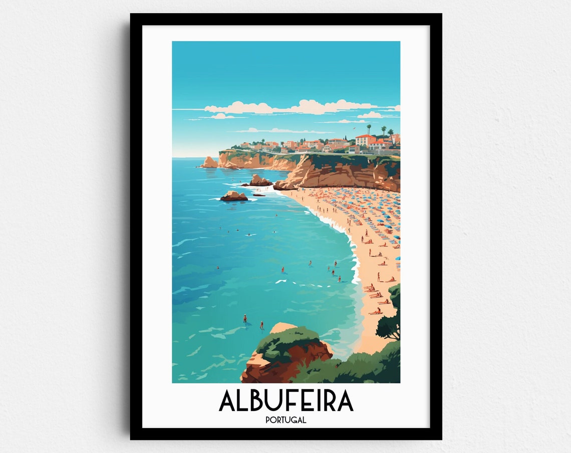 Albufeira Portugal Golden Beach Cliffs Blue Sea Summer Travel Poster
