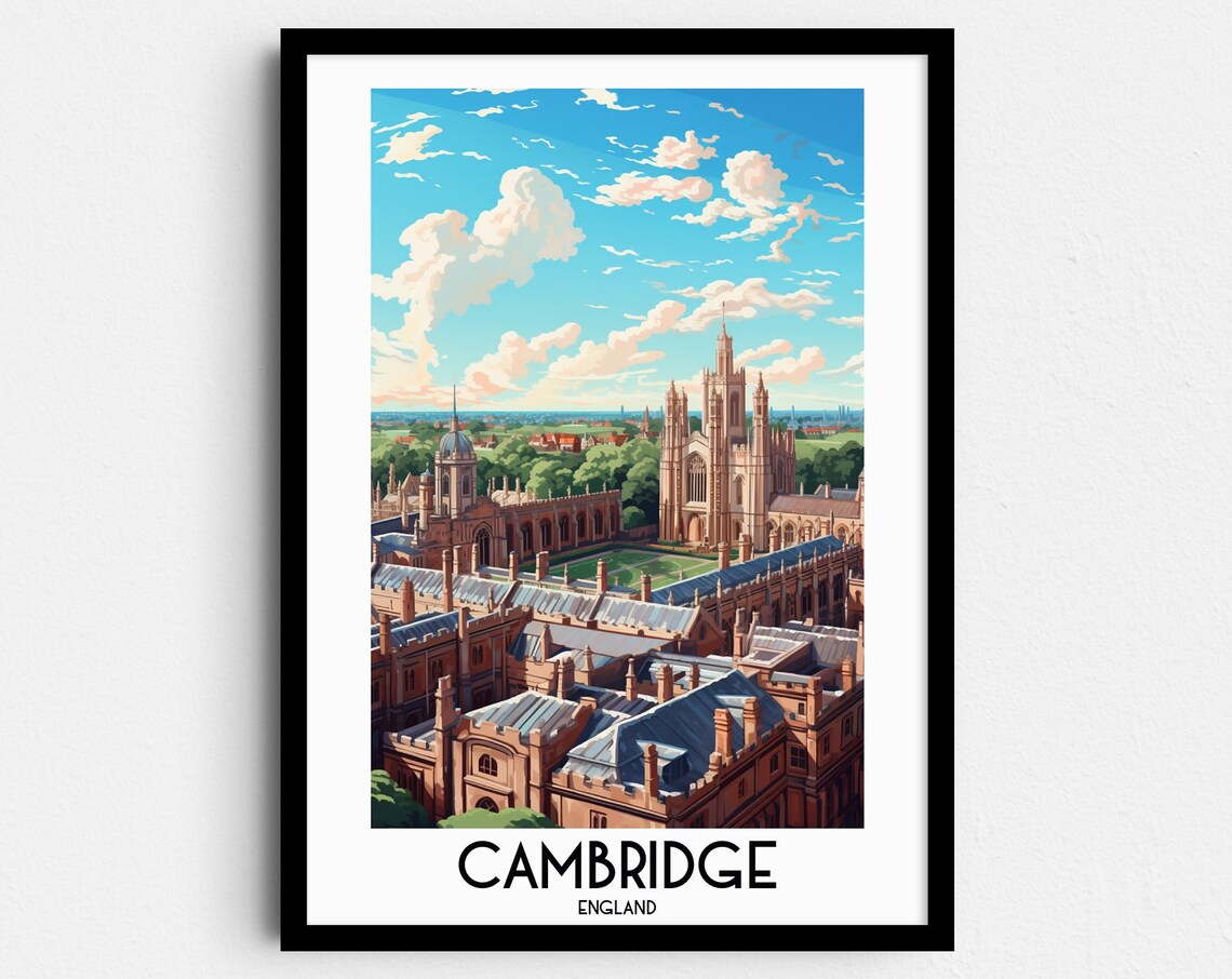 Cambridge England Historic College Chapel Vintage Travel Art Poster