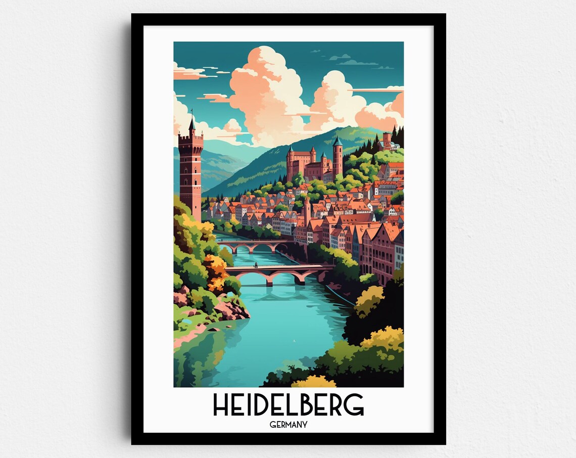 Heidelberg Castle Old Bridge River Valley Germany Travel Poster