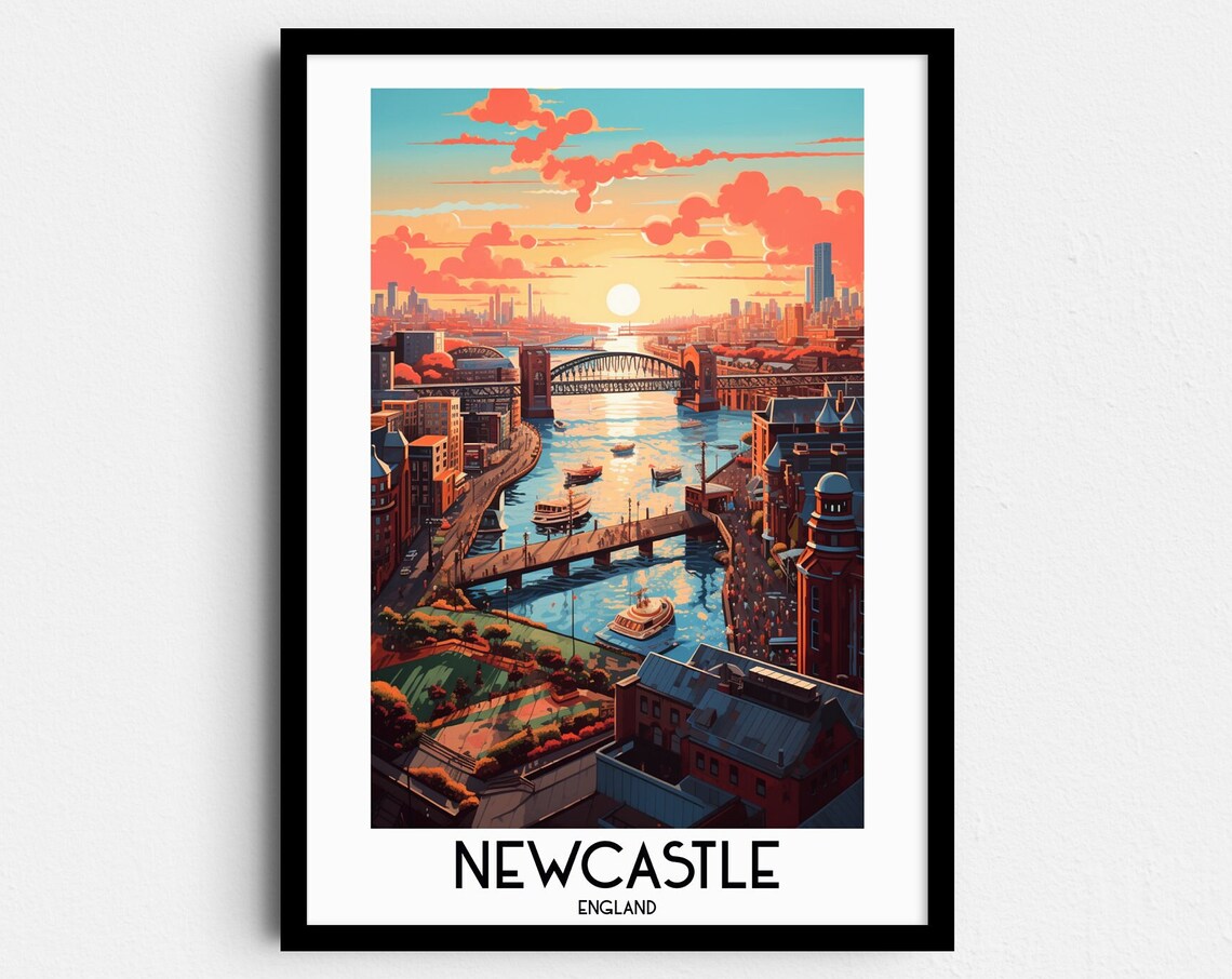 Newcastle Travel Poster, England River Tyne