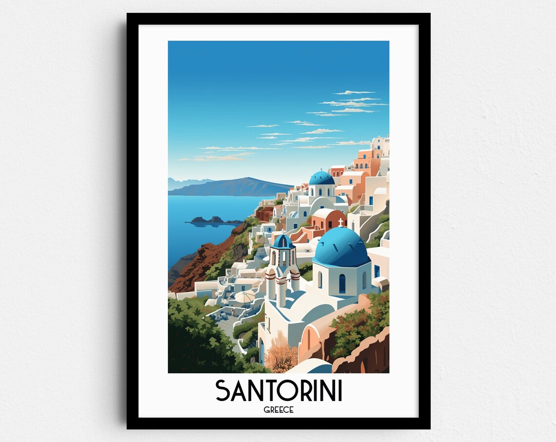 Santorini Travel Poster, Greece Home Decor