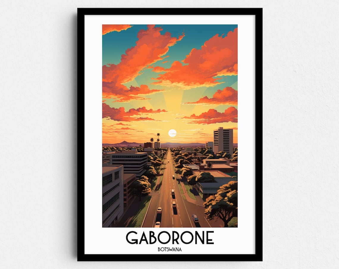 Gaborone Travel Poster, Botswana Africa Home Decor