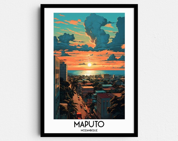 Maputo Travel Poster, Mozambique Africa Home Decor