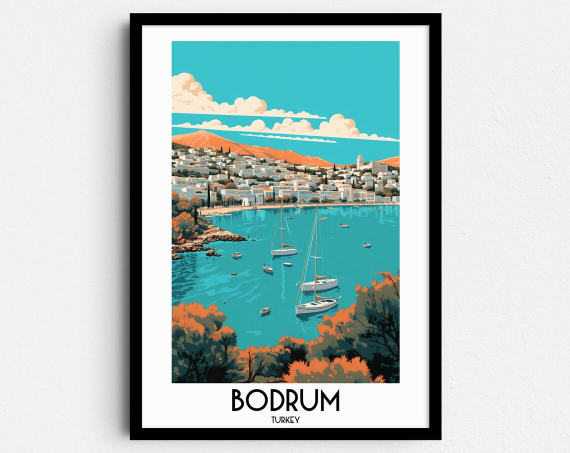 Bodrum Travel Poster, Turkey Home Decor Print