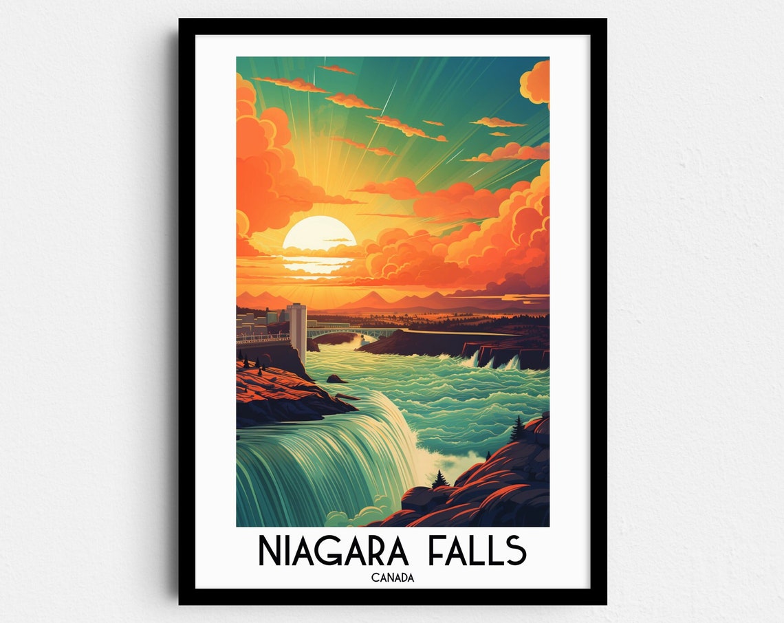 Niagara Falls Canada Sunset Over Thundering Falls Travel Poster