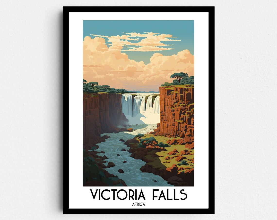 Victoria Falls Travel Poster, Africa Landscape Art