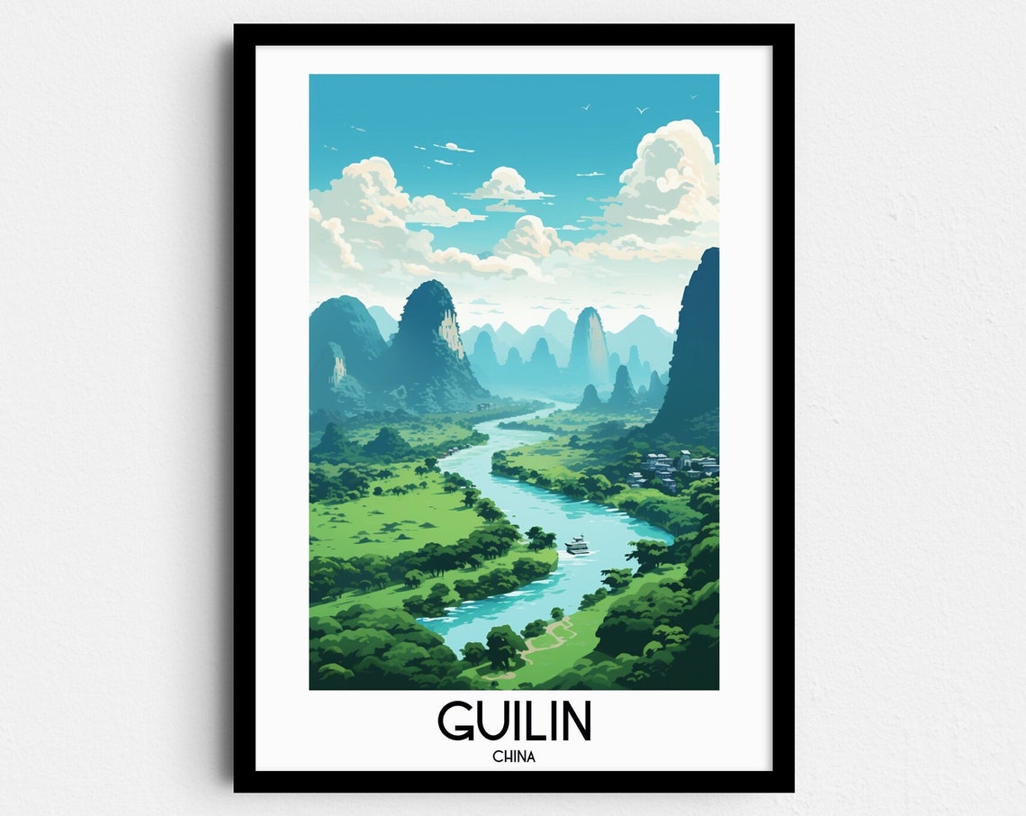 Guilin China Karst Mountains Li River Emerald Valley Travel Poster