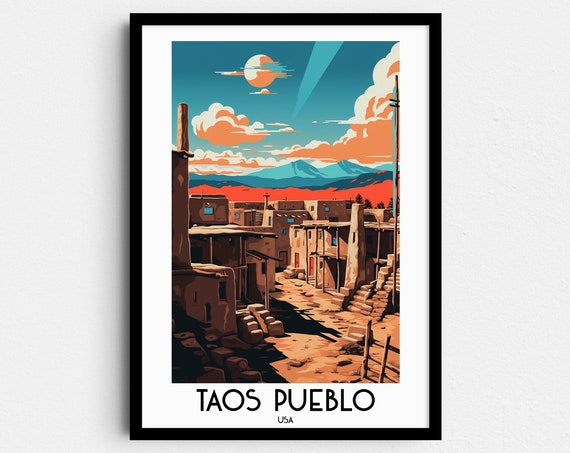 Taos Pueblo New Mexico Adobe Village Desert Mountains Travel Poster