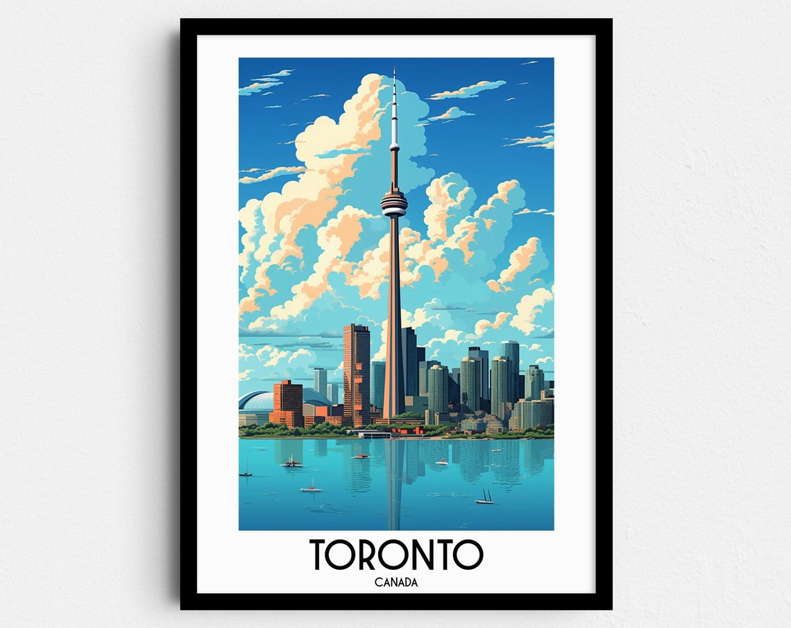 Toronto Canada CN Tower Skyline Lakefront Vintage Travel Poster