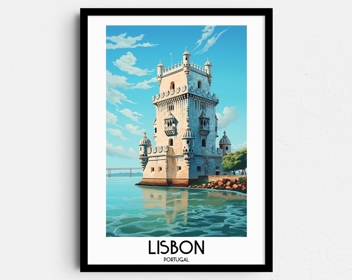 Lisbon Portugal Belem Tower Riverside Landmark Travel Poster