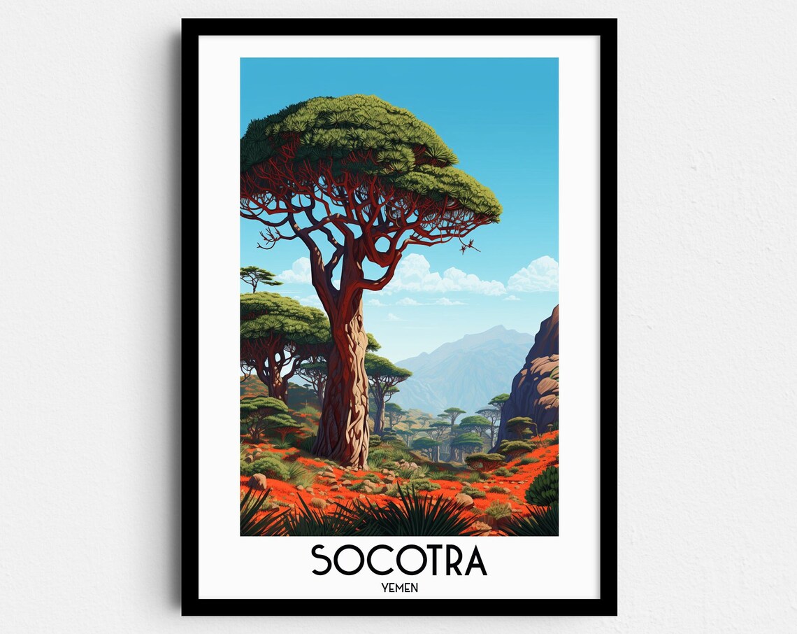 Socotra Yemen Dragon Blood Trees Alien Landscape Nature Travel Poster