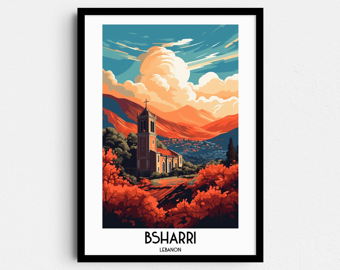Bsharri Travel Poster, Lebanon Middle East Decor