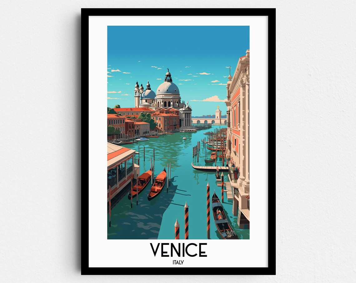 Venice Italy Grand Canal Gondolas Domed Church Travel Art Poster