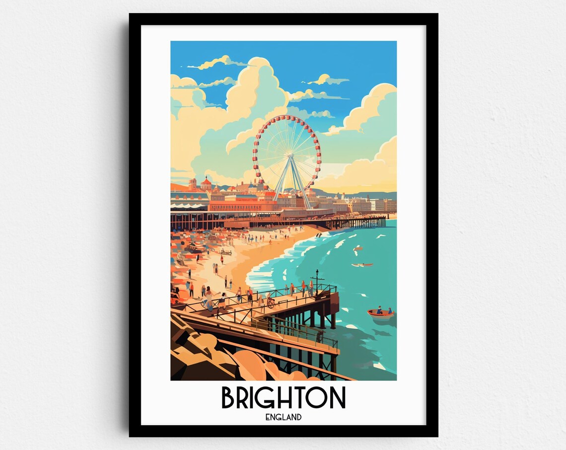 Brighton Palace Pier Ferris Wheel Seaside England Travel Poster