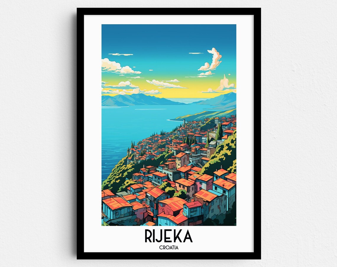 Rijeka Croatia Hillside City Bay Sunset Adriatic Coast Travel Poster