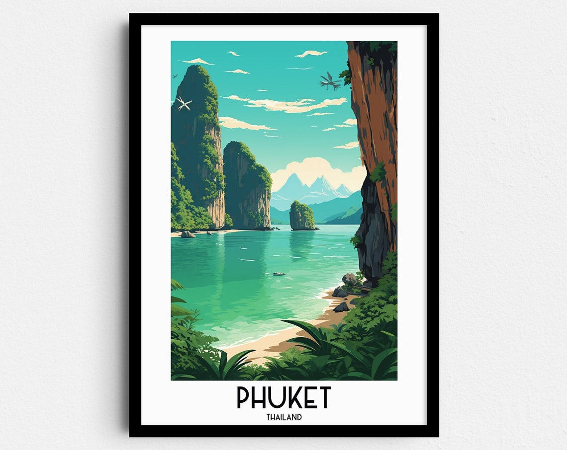 Phuket Thailand Limestone Karsts Emerald Lagoon Island Travel Poster