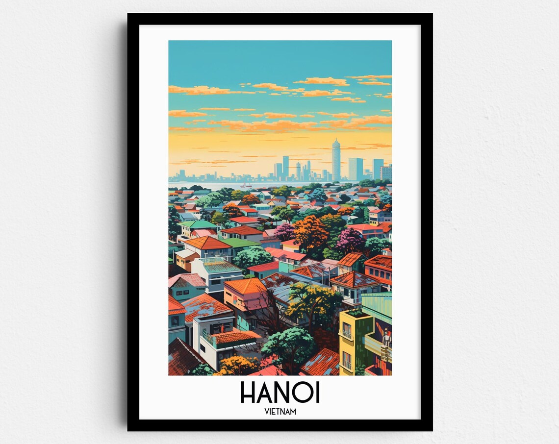 Hanoi Travel Poster, Vietnam Wall Art Print