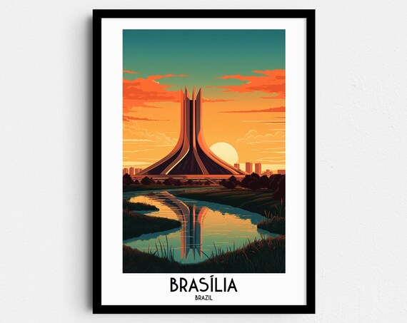 Brasilia Brazil Modernist Cathedral at Sunset Reflection Poster