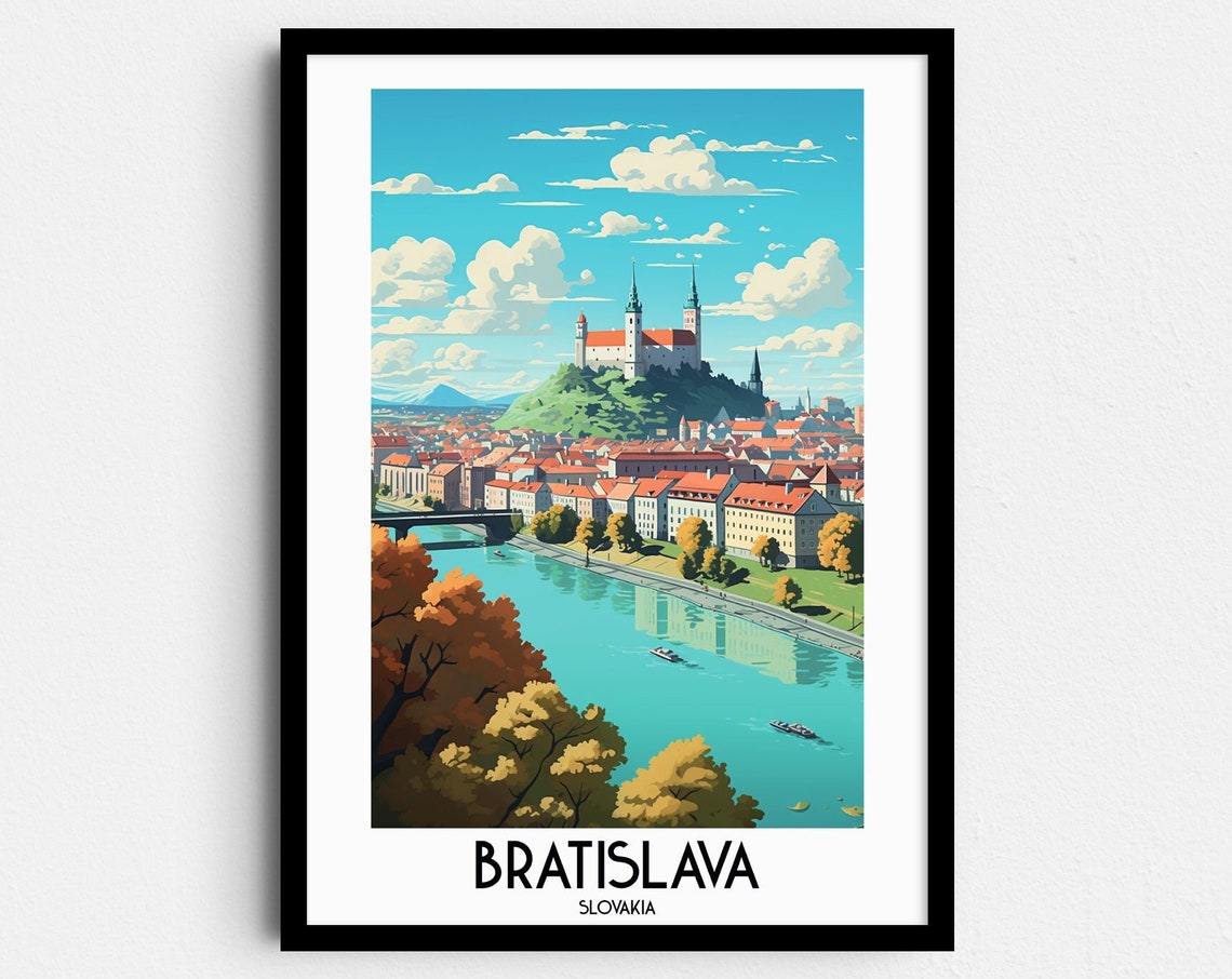 Bratislava Slovakia Castle Hill Above the Danube River Travel Poster