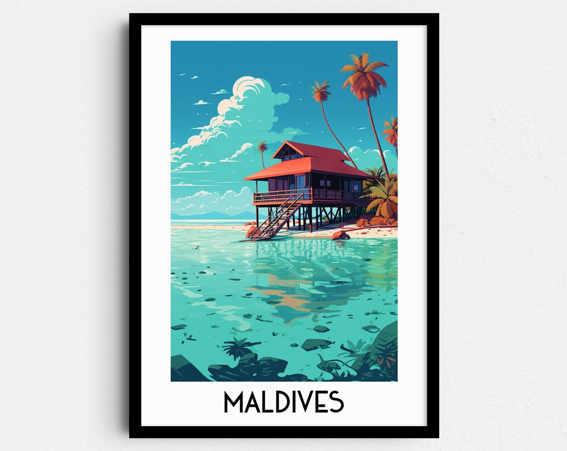 Maldives Travel Poster, Island Home Decor Print