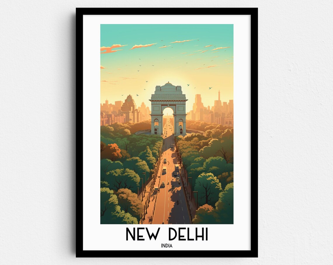 New Delhi Travel Poster, India Gate Home Decor