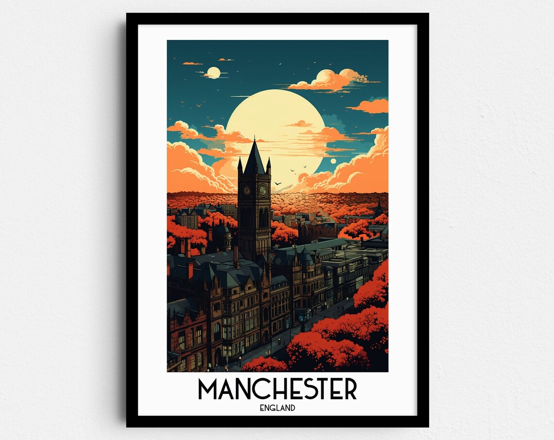 Manchester Travel Poster, England Home Decor Print