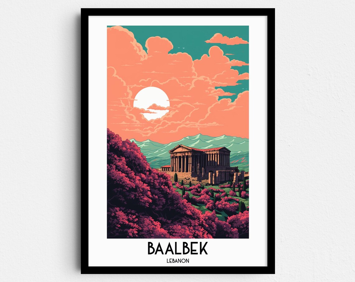 Baalbek Lebanon Ancient Roman Temple Ruins Sunset Travel Poster