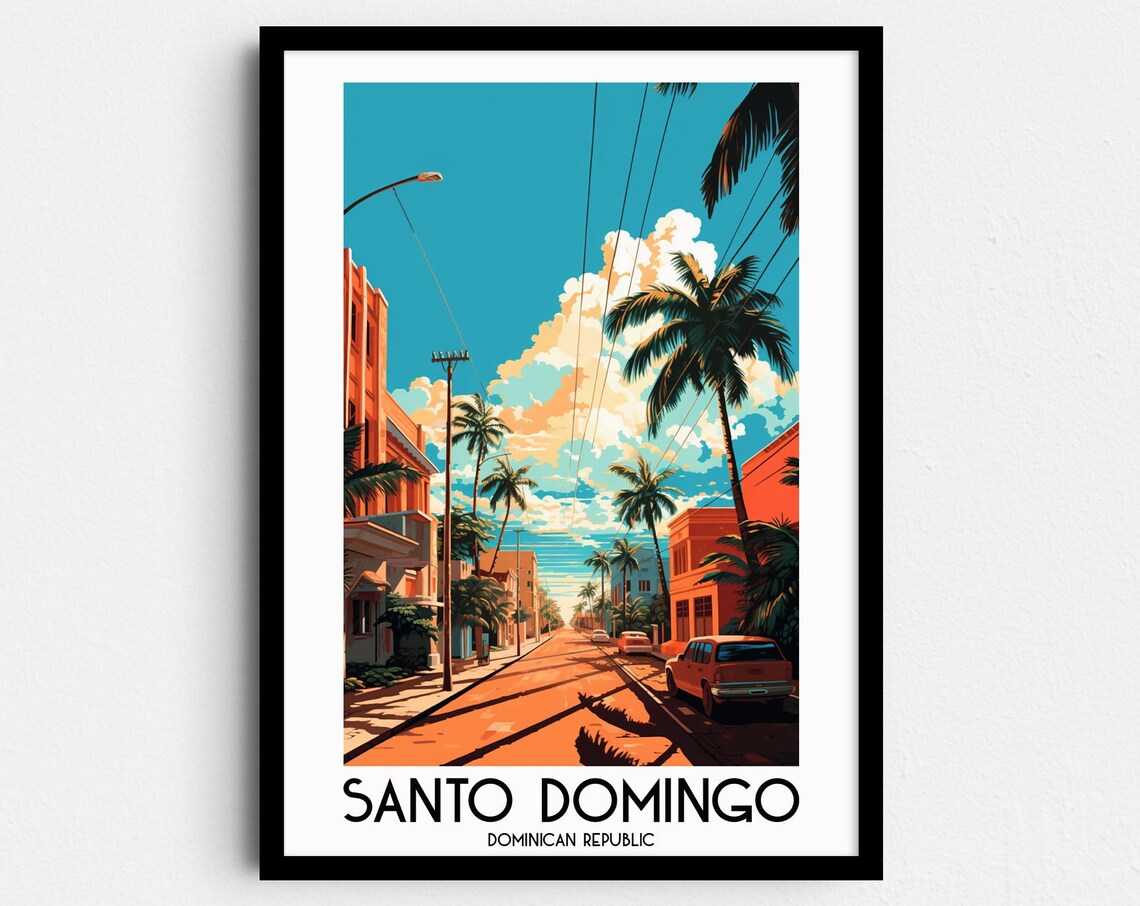 Santo Domingo Dominican Republic Palm Street Vintage Travel Poster