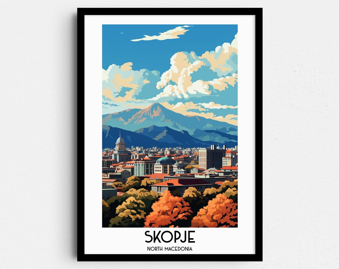 Skopje Travel Poster, North Macedonia Home Decor