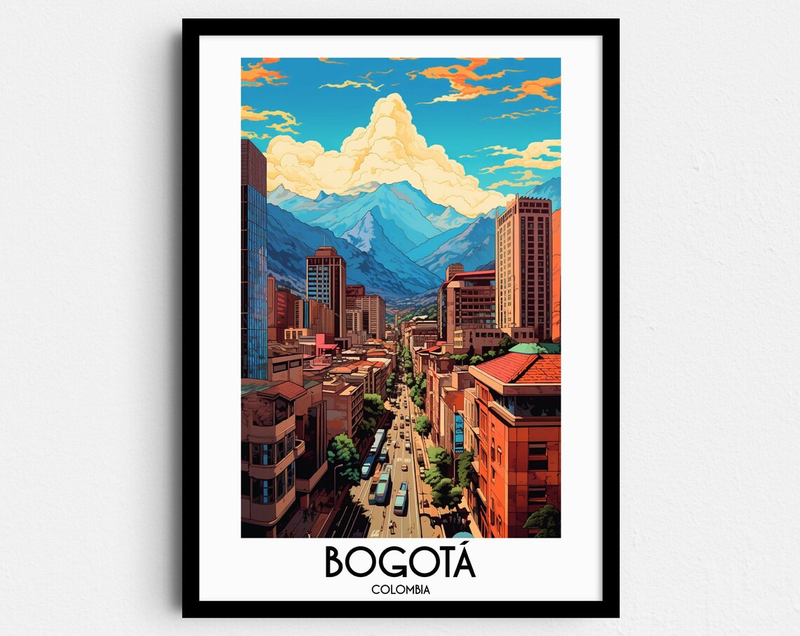 Bogota Colombia City Street Andes Mountains Skyline Travel Poster