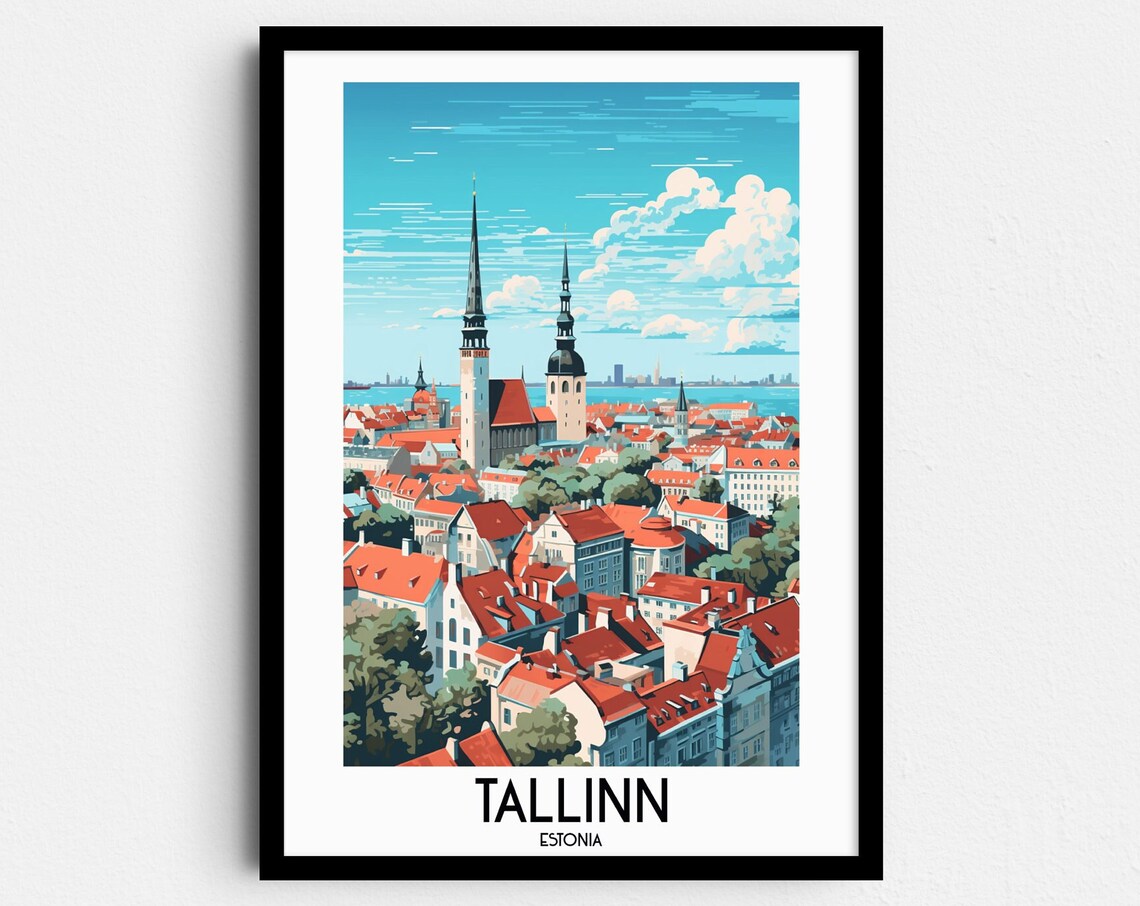 Tallinn Old Town Red Rooftops Medieval Towers Estonia Travel Poster