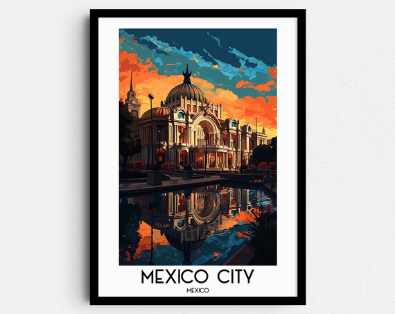 Mexico City Bellas Artes Palace Reflecting Pool Sunset Poster