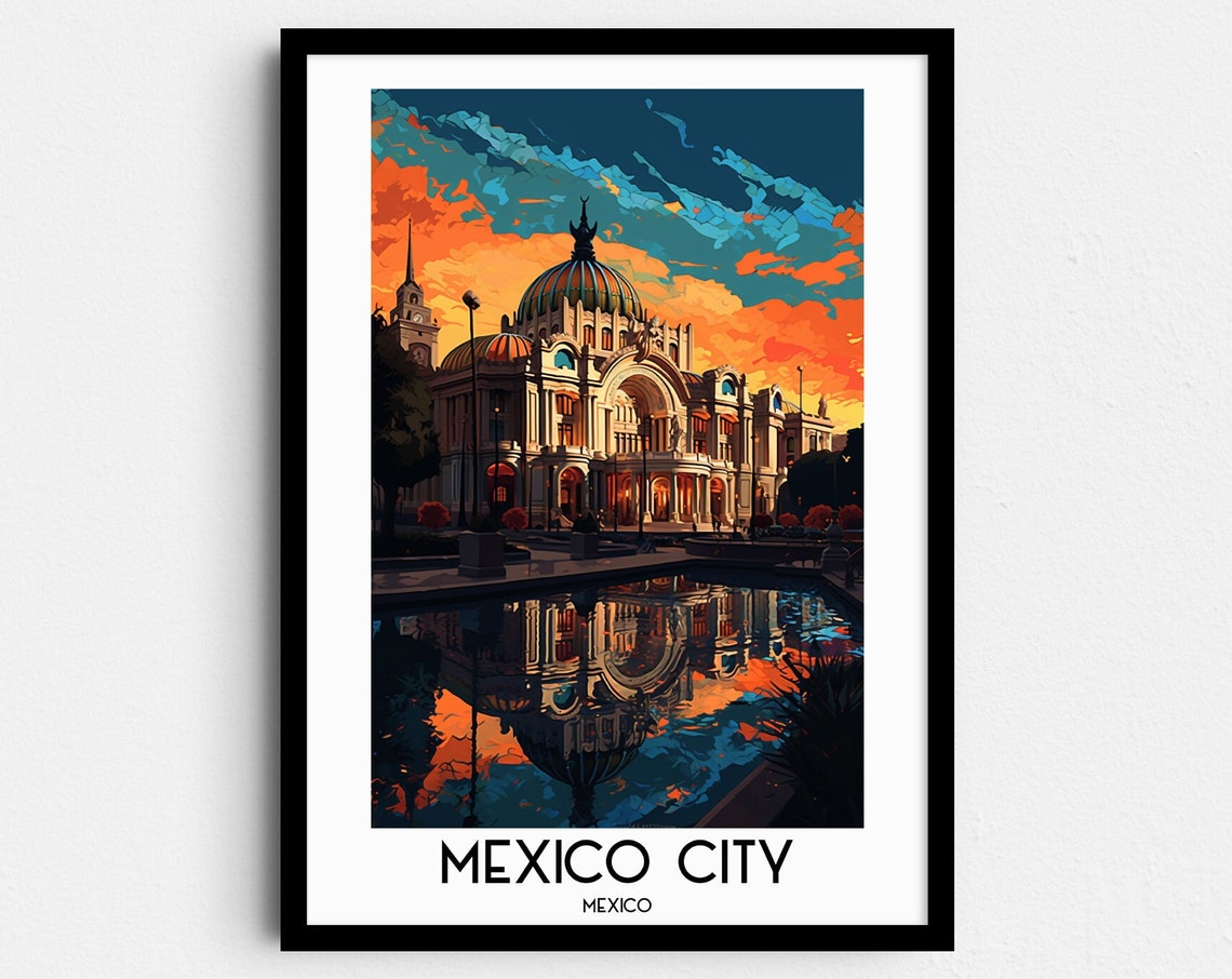 Mexico City Bellas Artes Palace Reflecting Pool Sunset Poster