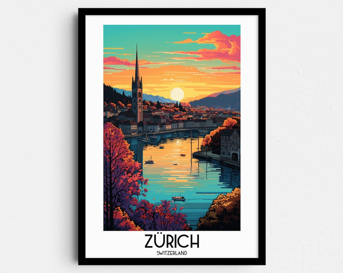 Zurich Travel Poster, Switzerland Europe Home Decor