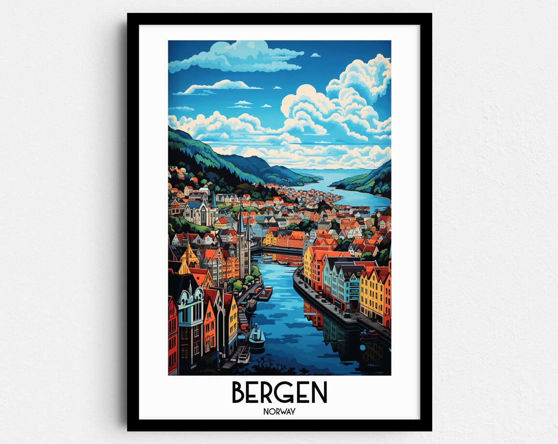 Bergen Travel Poster, Norway Scandinavia Art Print